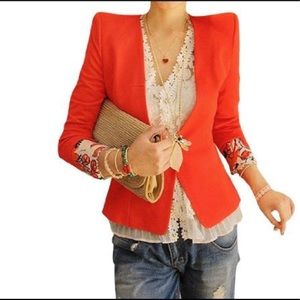 🔥 bright orange blazer deep V Size 8